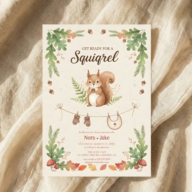 Invitation Woodland budget Squirrel Greenery baby shower (Créateur téléchargé)