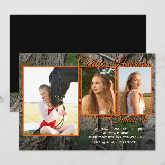 Invitation Woodland Camo Sweet 16 Photo (Devant / Derrière)