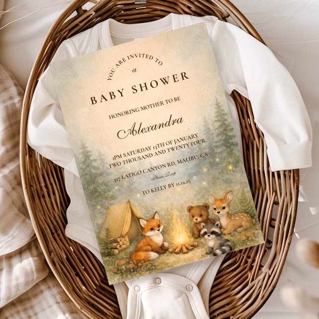 Invitation Woodland Campfire Baby Shower (Créateur téléchargé)