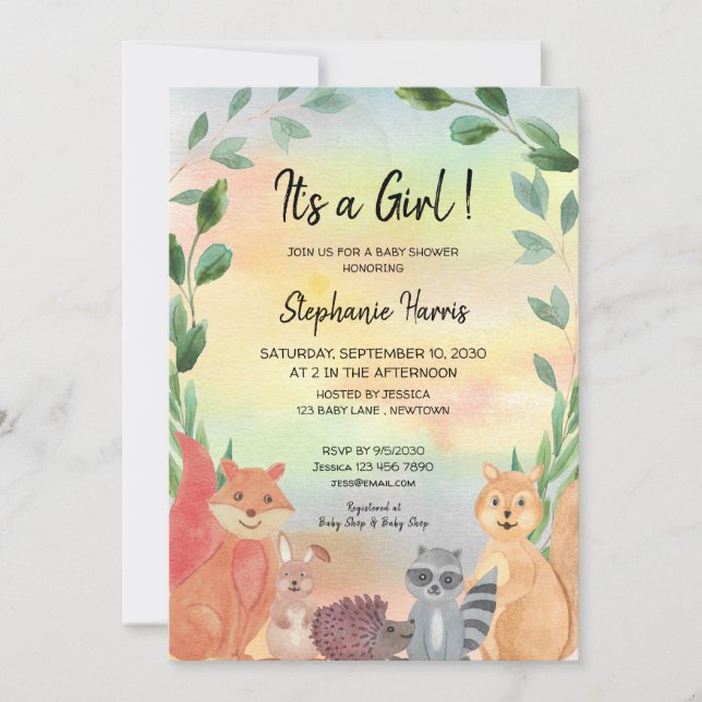 Invitation Woodland C'est un Baby shower d'amis de la forêt d (Devant)