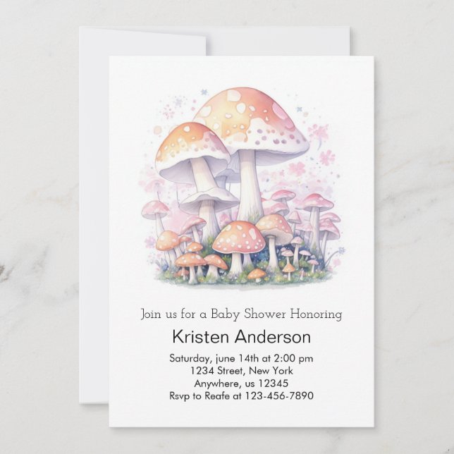 Invitation Woodland champignon Wonderland Girl Baby shower (Devant)