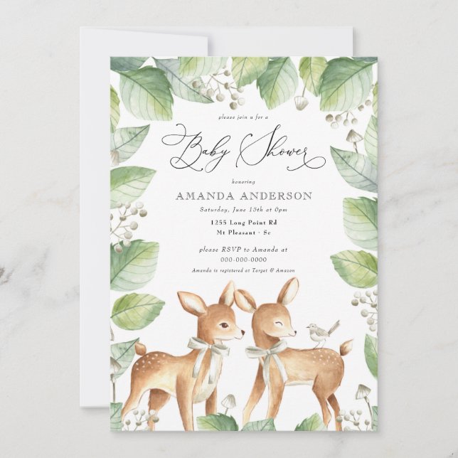 Invitation Woodland Chère fille Verdure Baby shower neutre (Devant)