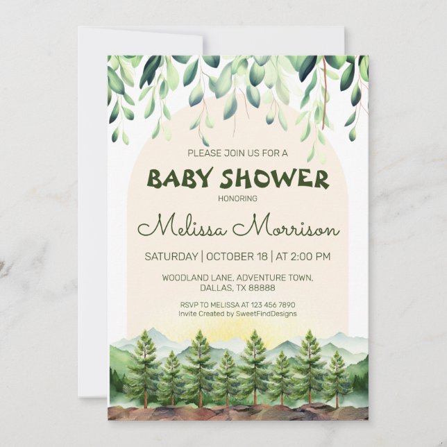 Invitation Woodland Classic Arch Baby Boy Douche (Devant)