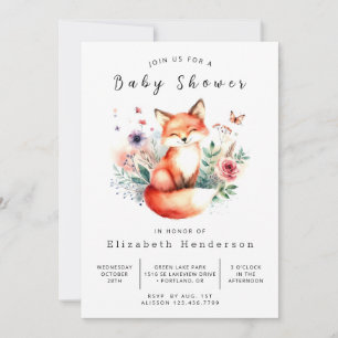Invitation Woodland Creatures Art Fox Baby shower