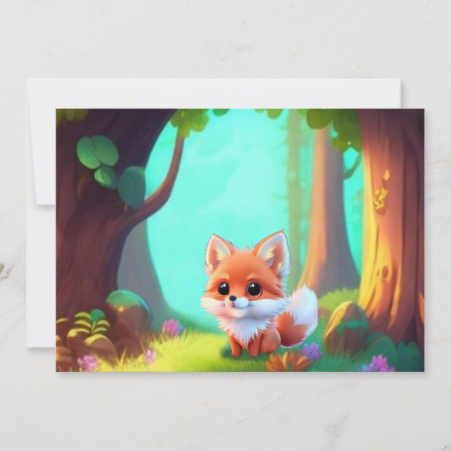 Invitation Woodland Cute bébé renard, (Devant)