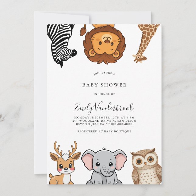 Invitation Woodland Forest Animals Baby Shower (Devant)