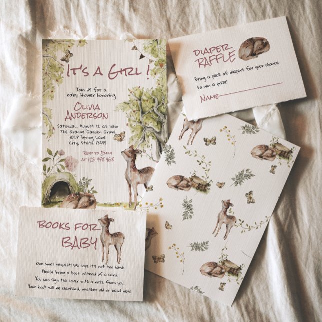 Invitation Woodland Forest Cute Deer Animals Girl Baby Shower (Créateur téléchargé)