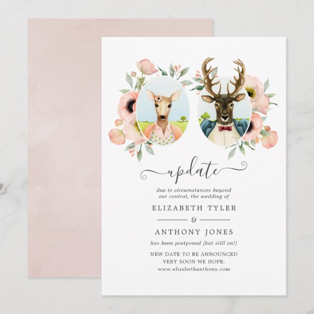Invitation Woodland Forest Deer Boho Funny Mariage Update (Devant / Derrière)
