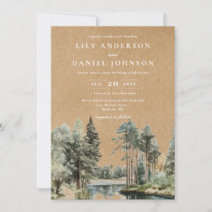 Invitation Woodland Forest Lake Rustique Tout en un