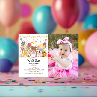 Invitation Woodland Forest Wild One Girl 1er anniversaire fêt