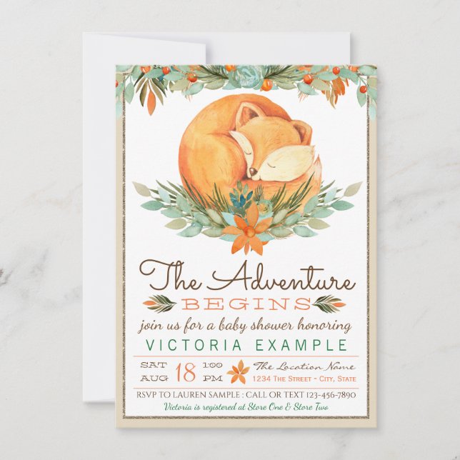 Invitation Woodland Fox Automne Automne Baby Shower Invitatio (Devant)