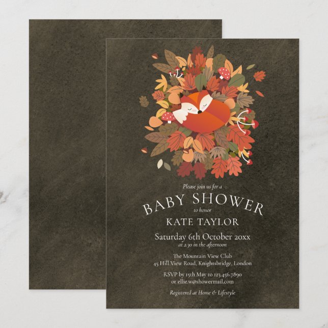 Invitation Woodland Fox Cub Baby shower Chalkboard (Devant / Derrière)