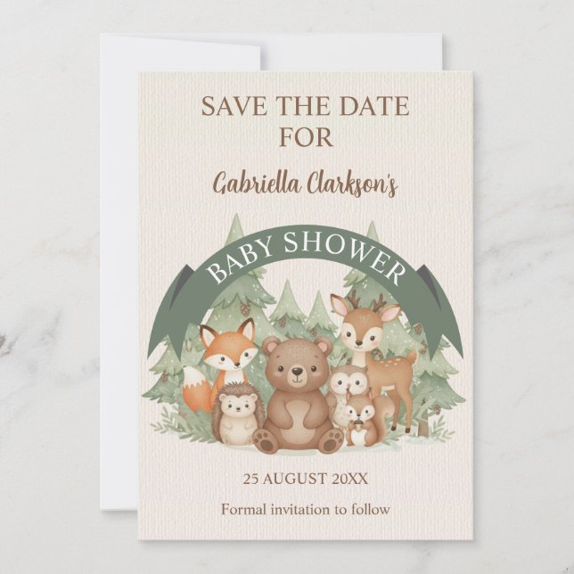 Invitation Woodland Friends Baby shower Enregistrer la date (Devant)