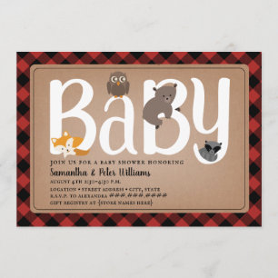 Invitation Woodland Friends Buffalo Plaid Baby shower