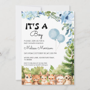 Invitation Woodland Friends Whimsical Baby Boy Douche