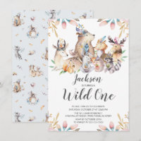 Woodland Friends Wild One Boys 1er Birthday Invita