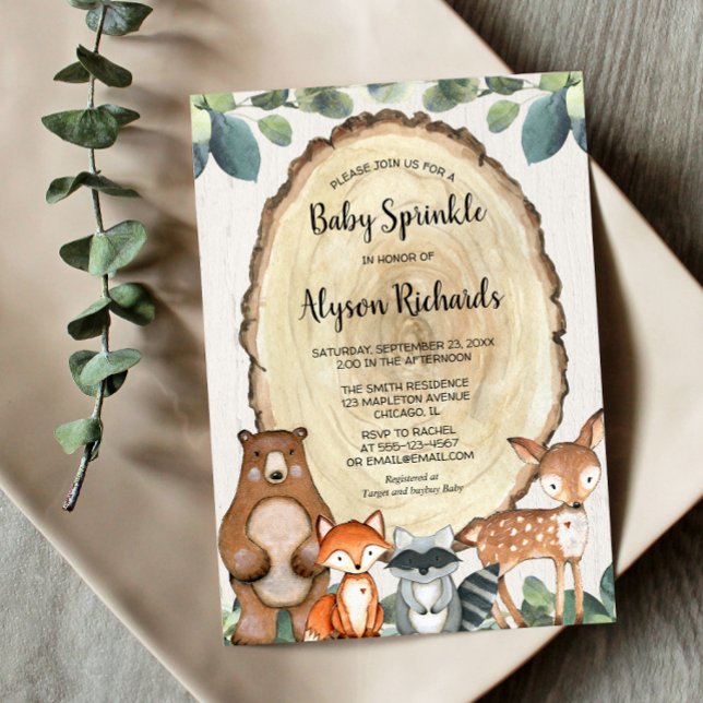 Invitation Woodland genre neutre verdure bébé saupoudrer (Créateur téléchargé)