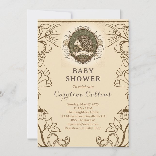 Invitation Woodland Hérisson Boys Storybook Baby shower (Devant)