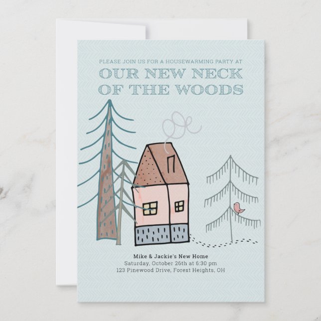 Invitation Woodland Home Doodle House (Devant)