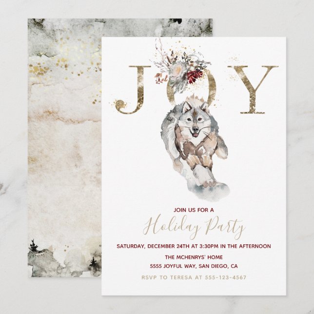 Invitation Woodland Joie Wolf Chien Fête de Vacances (Devant / Derrière)