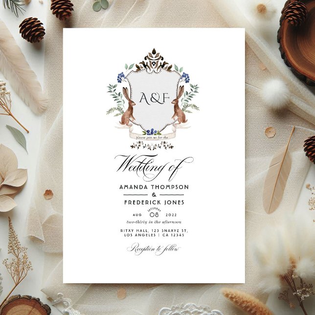 Invitation Woodland Laurel Crest QR Code RSVP Mariage (Forest Woodland Wedding)