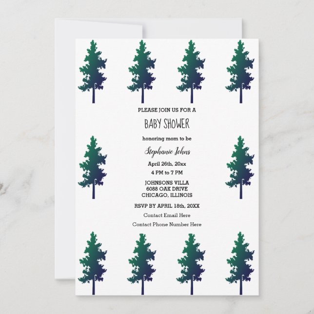 Invitation Woodland Nature Arbres Baby showers Garçons Filles (Devant)