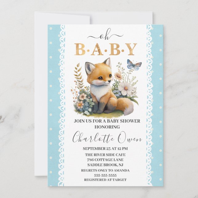 Invitation Woodland Oh Baby Fox Spring Boy Baby shower (Devant)