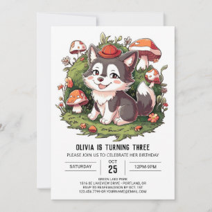 Invitation Woodland Pastel Digital Wolf Anniversaire