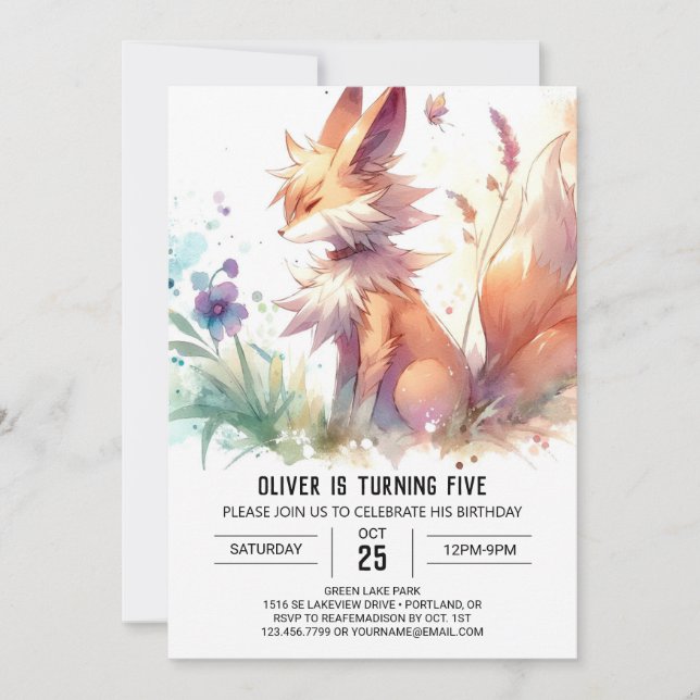Invitation Woodland Printable Renard Anniversaire (Devant)