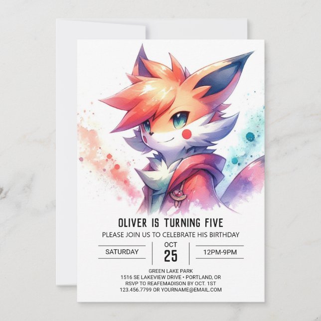 Invitation Woodland Printable Renard Anniversaire (Devant)