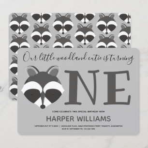 Invitation Woodland Raccoon Baby One First Birthday