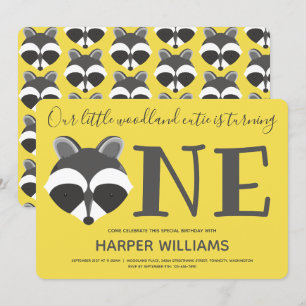 Invitation Woodland Raccoon Jaune Baby Un premier anniversair