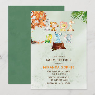 Invitation Woodland Safari Animaux garçon Baby shower Invitat