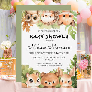 Invitation Woodland Six Animal Friends Baby Boy Douche