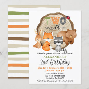 Invitation Woodland Two Wild Bear Fox Raccoon 2e Anniversaire
