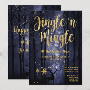 Invitation Woodland Winter Jingle Mingle Gold Fête