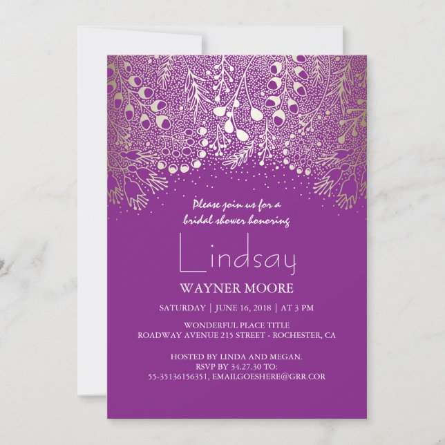 Invitation Woodland - Wonderland Purple Gold Fête des mariées (Devant)