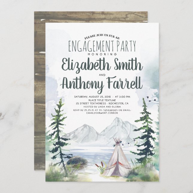 Invitation Woodsy Mountains Adventure Boho (Devant / Derrière)
