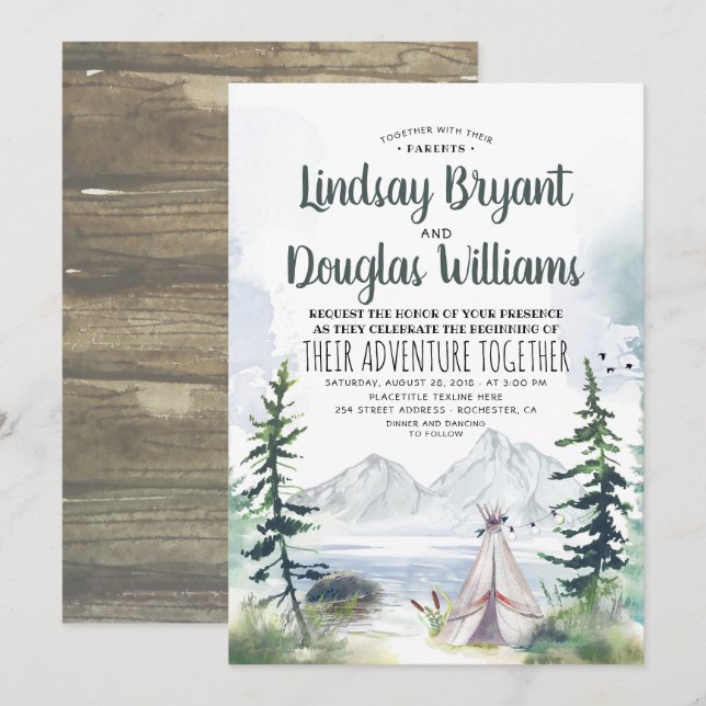 Invitation Woodsy Nature Mountains Mariage d'aventure (Devant / Derrière)