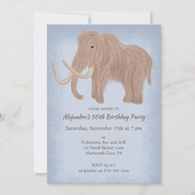 Invitation Woolly Mammoth Custom Birthday Party (Devant)