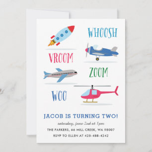 Invitation Woosh Vroom Woo Space Rocket Fête d'anniversaire d