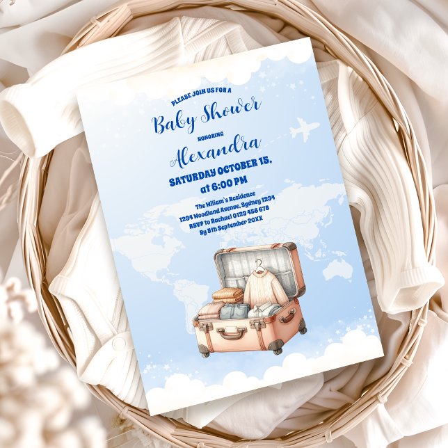 Invitation World Map Adventure Await Baby shower (Créateur téléchargé)