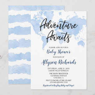 Invitation World map aventure attend garçon baby shower