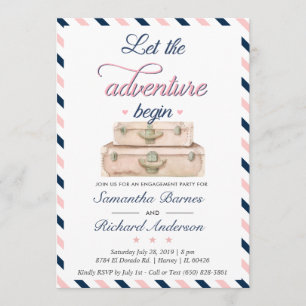 Invitation World Travel Fiançailles Suitcase Adventure Navy