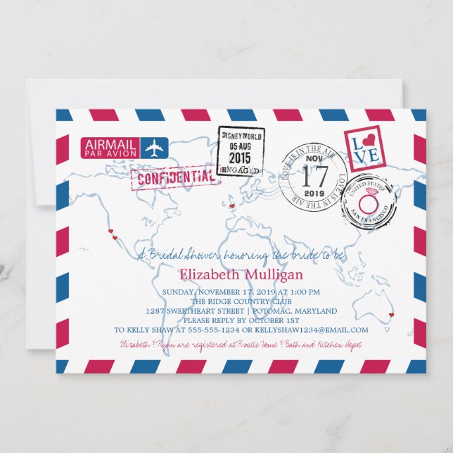 Invitation World Traveller Airmail | Fête des mariées (Devant)