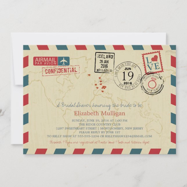 Invitation World Traveller Airmail | Fête des mariées (Devant)