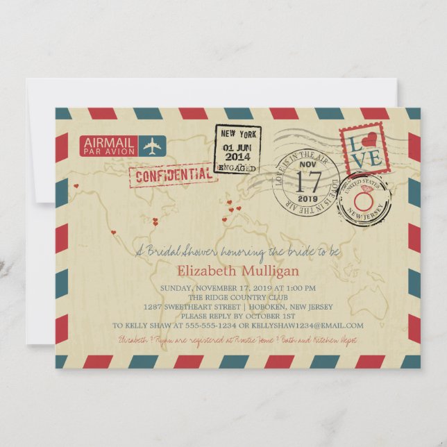 Invitation World Traveller Airmail | Fête des mariées (Devant)