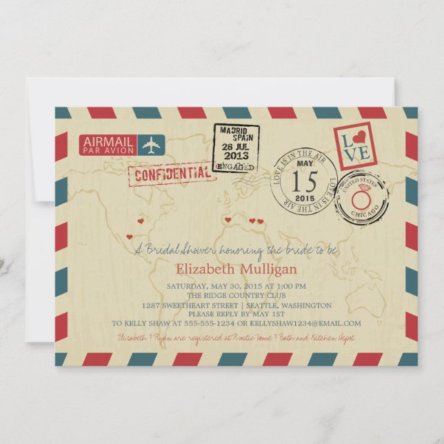 Invitation World Traveller Airmail | Fête des mariées (Devant)