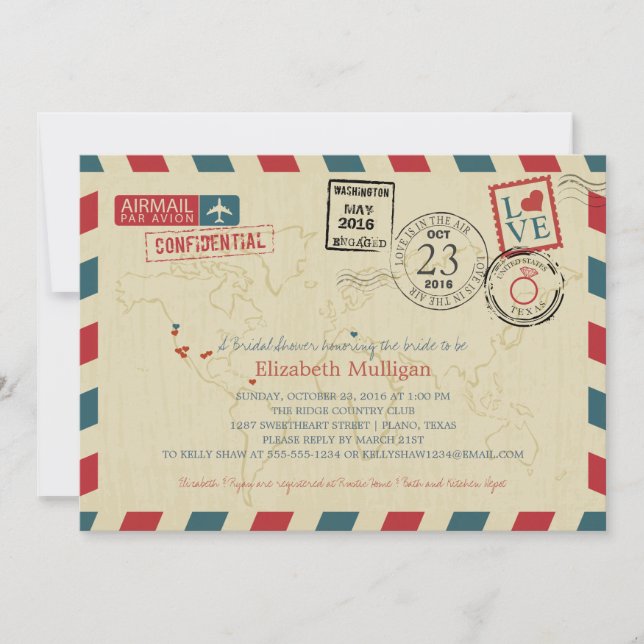 Invitation World Traveller Airmail | FÊTE DES MARIÉES TEXAS (Devant)