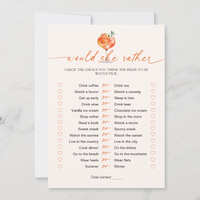 Invitation Would She Rather Cocktail Bridal Shower Game  (Devant)